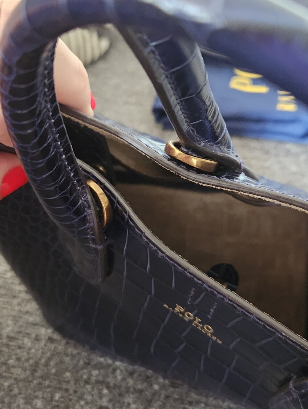 💙HTF Polo Ralph Lauren💙 - Royal Blue Mini Croc-Embossed Bellport Bag - Picture 10 of 14
